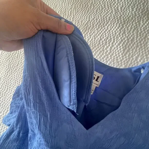 KSL Blue Textured Asymmetrical Blouse Women’s V-Neck Short Sleeve Top Size 16W - Picture 8 of 8